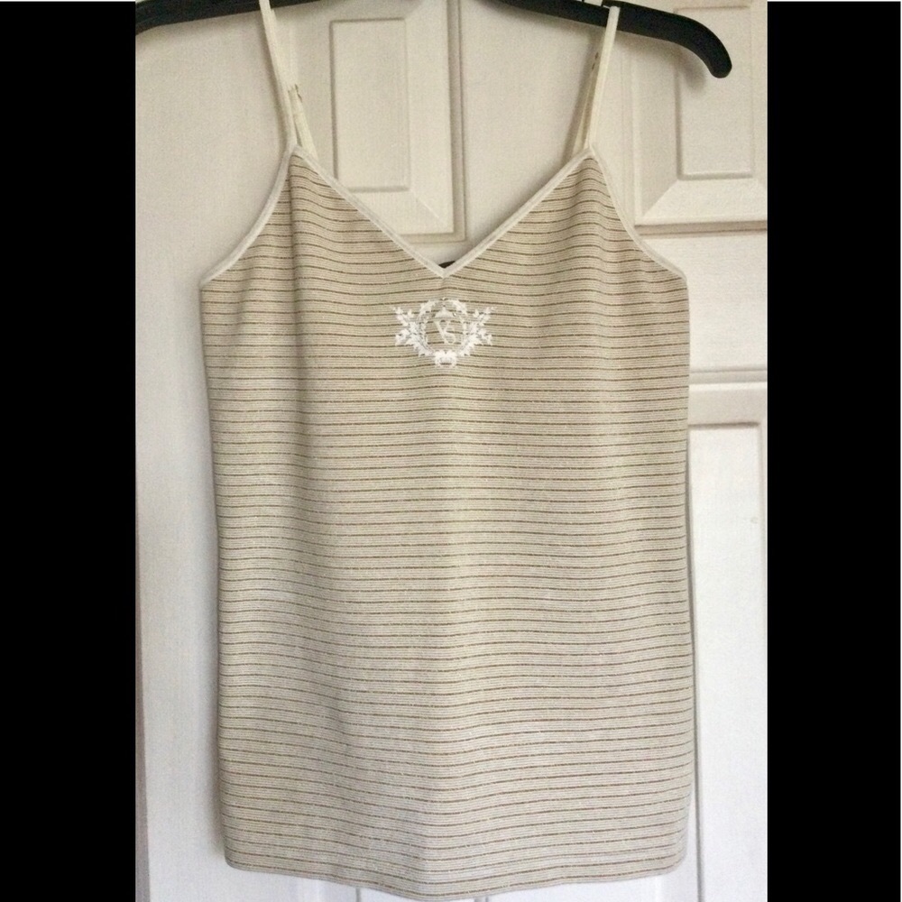 Victoria’s Secret Metallic Gold Ivory Stripe Cami w/Built In Bra *Rare Logo